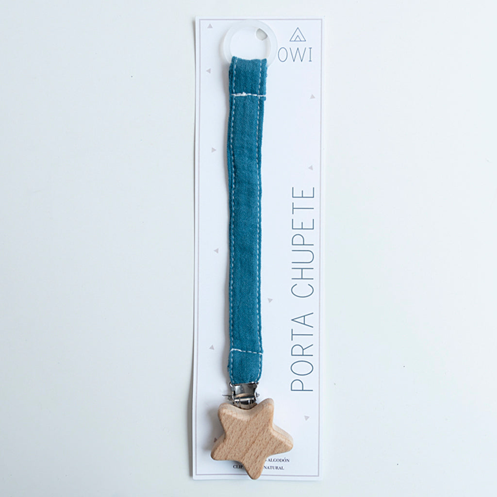 Porta Chupete Muselina Estrella Azul
