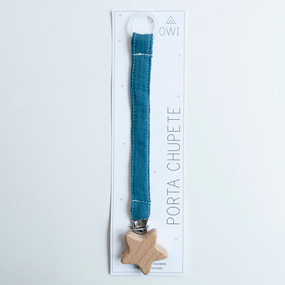 Porta Chupete Muselina Estrella Azul